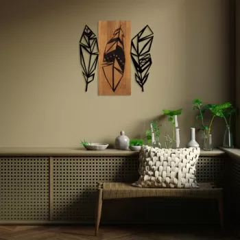 Decoratiune de perete, Leaves 2, 50% lemn/50% metal, Dimensiune: 58 x 59 cm, Nuc / Negru imagine