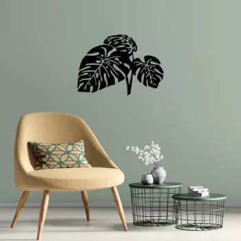 Decoratiune de perete, Leaves 9, Metal, Dimensiune: 70 x 49 cm, Negru imagine