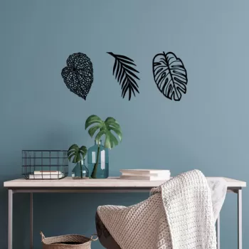 Decoratiune de perete, Leaves, Metal, 21 x 32 cm, Negru imagine