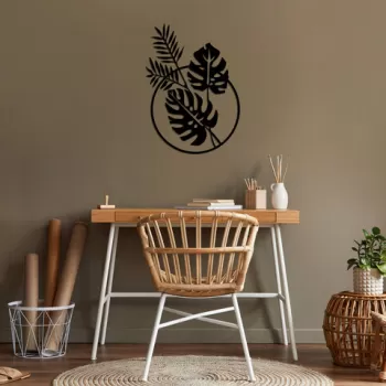 Decoratiune de perete, Leaves, Metal, 48 x 67 cm, Negru imagine