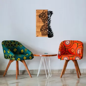 Decoratiune de perete, Leon, Metal, Cadru: 100% LEMN (grosime: 3 cm), Multicolor imagine