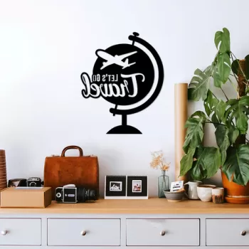 Decoratiune de perete, Let'S Go Travel, Metal, Dimensiune: 57 x 70 cm, Negru imagine