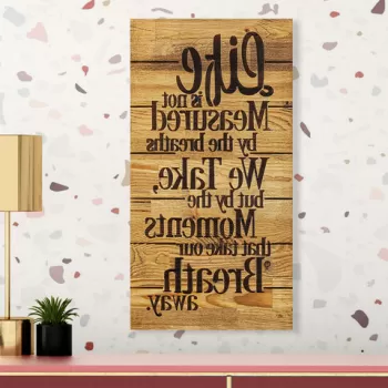 Decoratiune de perete, Life Is Not Measured By, Lemn, Dimensiune: 30 x 3 x 58 cm, Nuc / Negru imagine