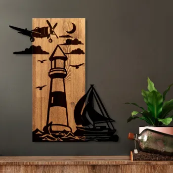 Decoratiune de perete, Lighthouse, Latime: 52 cm, Nuc / Negru imagine