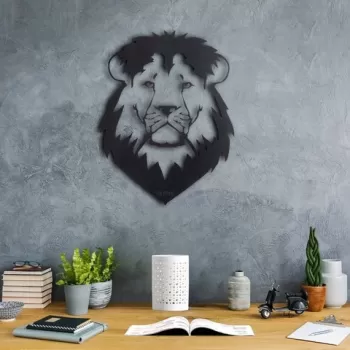 Decoratiune de perete, Lion Head, Metal, Dimensiune: 50 x 38 cm, Negru imagine