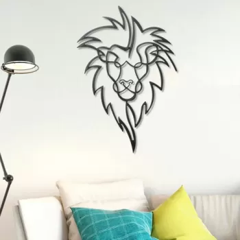 Decoratiune de perete, Lion, Metal, 50 x 70 cm, Negru imagine