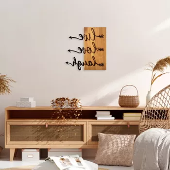 Decoratiune de perete, Live Love Laugh, Lemn/metal, Dimensiune: 55 x 58 cm, Nuc / Negru imagine