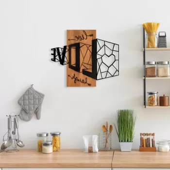 Decoratiune de perete, Live Love Laugh, Lemn/metal, Dimensiune: 68 x 58 cm, Nuc / Negru imagine
