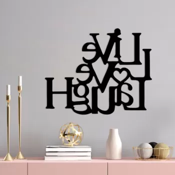 Decoratiune de perete, Live-Love-Laugh, Metal, Dimensiune: 68 x 1,5 x 66 cm, Negru imagine