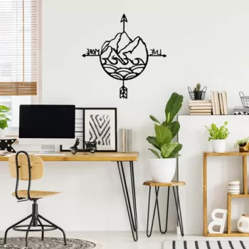Decoratiune de perete, Live More, Metal, Dimensiune: 70 x 70 cm, Negru imagine