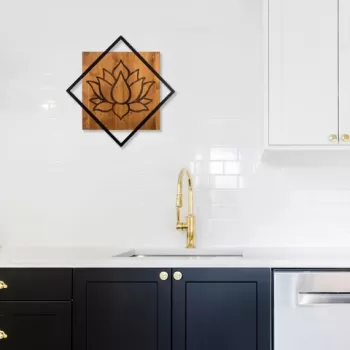 Decoratiune de perete, Lotus, 50% lemn/50% metal, Dimensiune: 54 x 54 cm, Nuc / Negru imagine