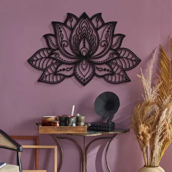 Decoratiune de perete, Lotus, Dimensiune: 44 x 68 cm (1 bucata), Negru imagine