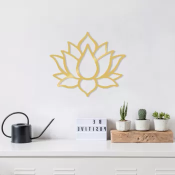 Decoratiune de perete, Lotus Flower 1, Metal, Dimensiune: 50 x 43 cm, Auriu imagine