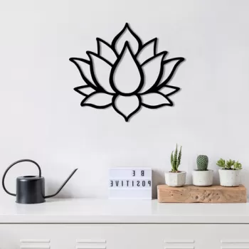 Decoratiune de perete, Lotus Flower 1, Metal, Dimensiune: 50 x 43 cm, Negru imagine