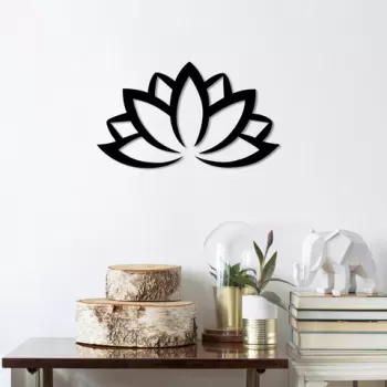 Decoratiune de perete, Lotus Flower 2, Metal, Dimensiune: 60 x 35 cm, Negru imagine