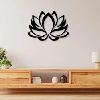 Decoratiune de perete, Lotus Flower, Metal, Dimensiune: 45 x 35 cm, Negru imagine