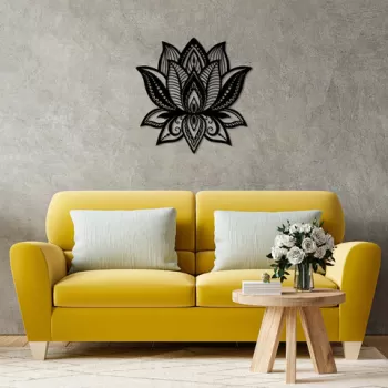 Decoratiune de perete, Lotus, Metal, Dimensiune: 70 x 70 cm, Negru imagine