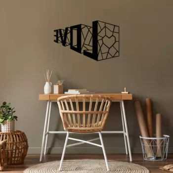 Decoratiune de perete, Love 4, Metal, Dimensiune: 68 x 42 cm, Negru imagine