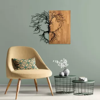 Decoratiune de perete, Love, 50% lemn/50% metal, 96 x 79 cm, Nuc negru imagine