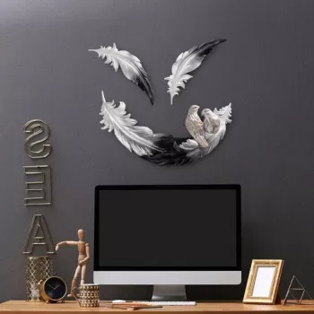 Decoratiune de perete, Love Birds, Poliester, Alb negru imagine