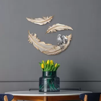 Decoratiune de perete, Love Birds, Poliester, Crema imagine