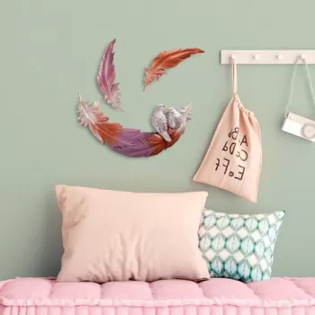 Decoratiune de perete, Love Birds, Poliester, Roz / Portocaliu imagine