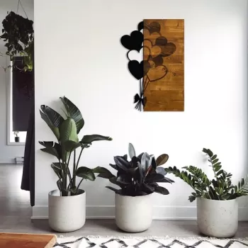 Decoratiune de perete, Love Metal, 50% lemn/50% metal, Dimensiune: 39 x 58 cm, Nuc / Negru imagine