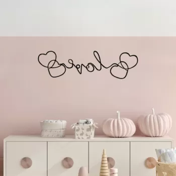 Decoratiune de perete, Love, Metal, 70 x 19 cm, Negru imagine