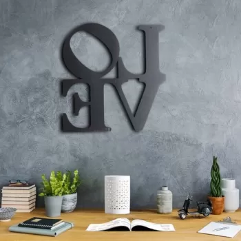 Decoratiune de perete, Love, Metal, Dimensiune: 33 x 34 cm, Negru imagine