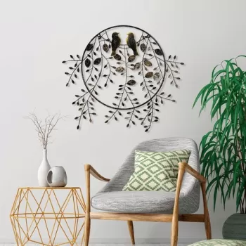 Decoratiune de perete, Love of Birds 2, Metal, Dimensiune: 86 x 75 cm, Multicolor imagine