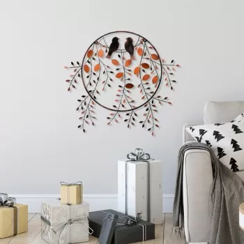 Decoratiune de perete, Love of Birds 3, Metal, Dimensiune: 86 x 75 cm, Multicolor imagine