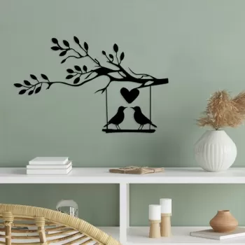 Decoratiune de perete, Love Of Birds, Metal, Dimensiune: 70 x 44 cm, Negru imagine