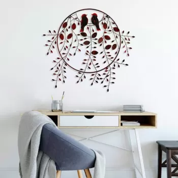 Decoratiune de perete, Love of Birds, Metal, Dimensiune: 86 x 75 cm, Multicolor imagine