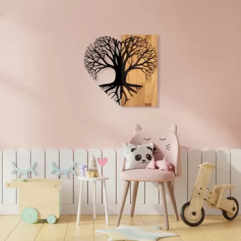 Decoratiune de perete, Love Tree, 50% lemn/50% metal, Dimensiune: 60 x 58 cm, Nuc / Negru imagine