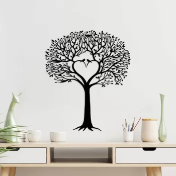 Decoratiune de perete, Love Tree, Metal, Dimensiune: 59 x 70 cm, Negru imagine
