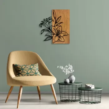 Decoratiune de perete, MA-280, 50% lemn/50% metal, Dimensiune: 58 x 52 cm, Nuc / Negru imagine