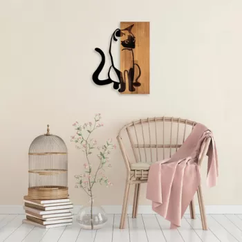Decoratiune de perete, MA-282, 50% lemn/50% metal, Dimensiune: 58 x 47 cm, Nuc / Negru imagine