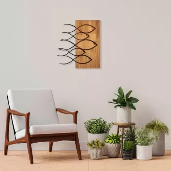 Decoratiune de perete, MA-283, 50% lemn/50% metal, Dimensiune: 58 x 52 cm, Nuc / Negru imagine