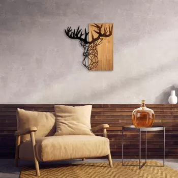 Decoratiune de perete, MA-285, 50% lemn/50% metal, Dimensiune: 58 x 60 cm, Nuc / Negru imagine