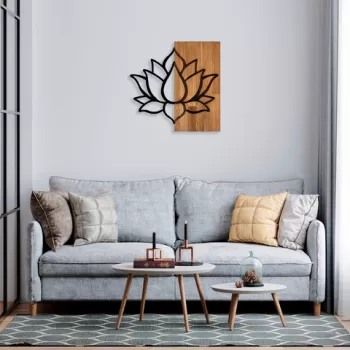 Decoratiune de perete, MA-288, 50% lemn/50% metal, Dimensiune: 58 x 60 cm, Nuc / Negru imagine
