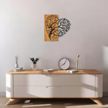 Decoratiune de perete, MA-289, 50% lemn/50% metal, Dimensiune: 58 x 62 cm, Nuc / Negru imagine