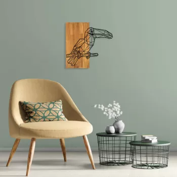 Decoratiune de perete, MA-293, 50% lemn/50% metal, Dimensiune: 58 x 60 cm, Nuc / Negru imagine