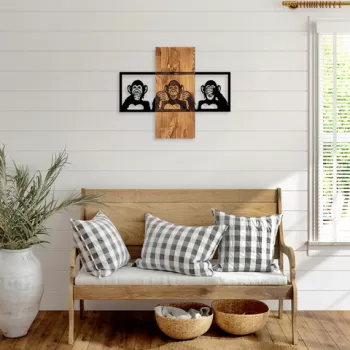 Decoratiune de perete, MA-300, 50% lemn/50% metal, Dimensiune: 58 x 71 cm, Nuc / Negru imagine