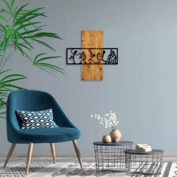 Decoratiune de perete, MA-301, 50% lemn/50% metal, Dimensiune: 58 x 61 cm, Nuc / Negru imagine
