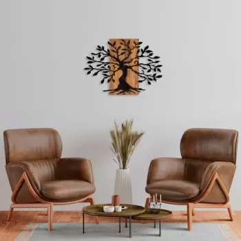Decoratiune de perete, MA-305, 50% lemn/50% metal, Dimensiune: 58 x 80 cm, Nuc / Negru imagine