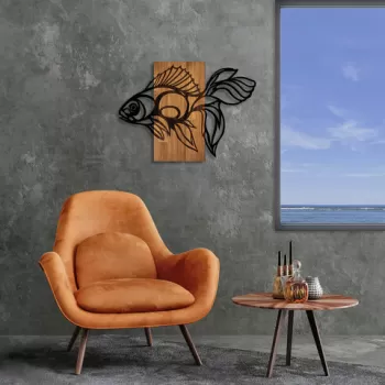 Decoratiune de perete, MA-306, 50% lemn/50% metal, Dimensiune: 58 x 80 cm, Nuc / Negru imagine
