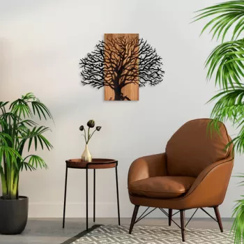 Decoratiune de perete, MA-307, 50% lemn/50% metal, Dimensiune: 58 x 75 cm, Nuc / Negru imagine
