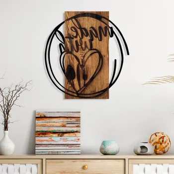 Decoratiune de perete, Made With Love, Dimensiune: 55 x 57 cm, Nuc / Negru imagine