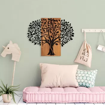 Decoratiune de perete, Magical Tree, Lemn/metal, Dimensiune: 73 x 58 cm, Nuc / Negru imagine