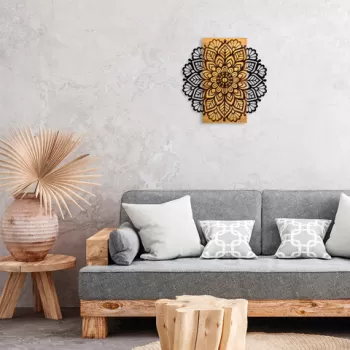 Decoratiune de perete, Mandala 2, 50% lemn/50% metal , Dimensiune: 58 x 58 x 3 cm, Negru imagine